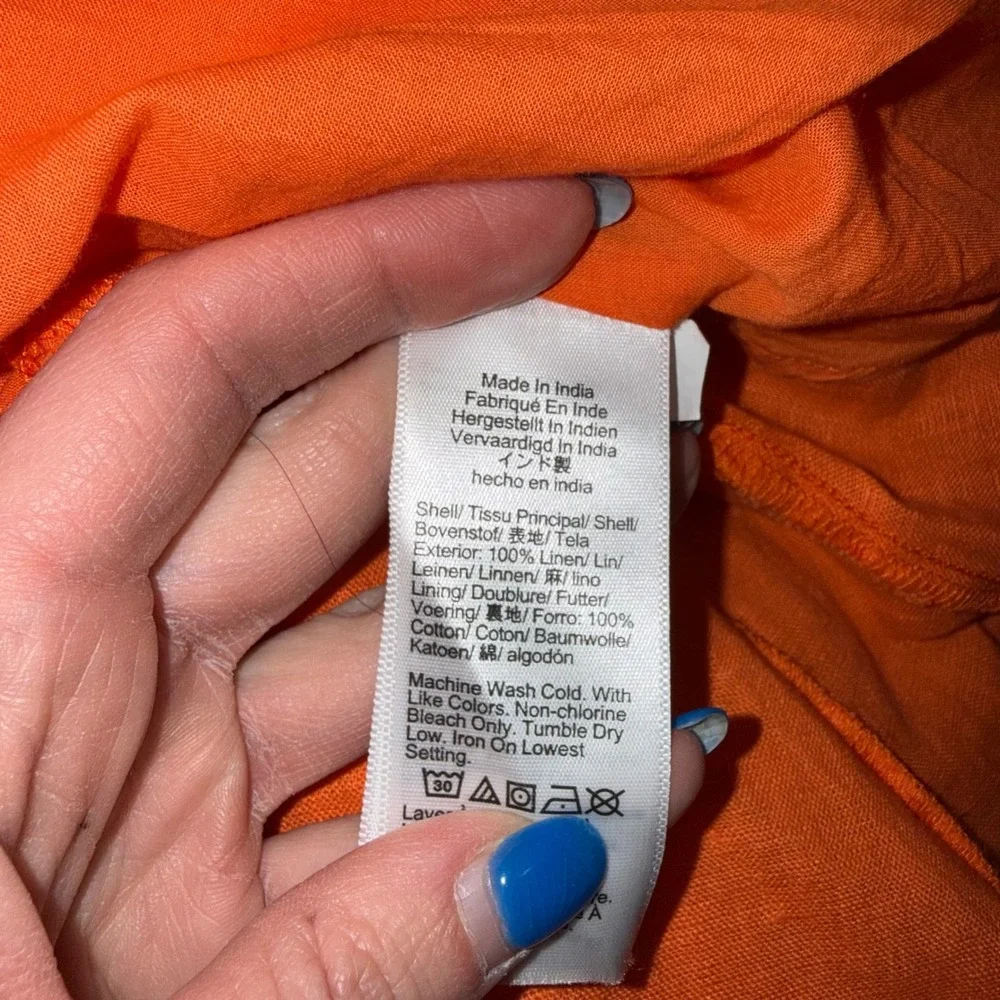 J.Crew Orange Linen Smocked Waist Mini‎ Dress Long Sleeve XS